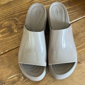 Taupe  crocs, wedge sandals size 8